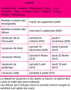 Calendrier scolaire 2009-2010